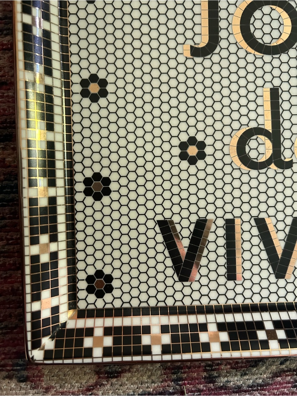 Anthropologie Bistro Tile Joie de Vivre Tray Black White and Gold - Picture 9 of 10